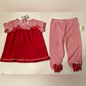 First Impressions NWT Girl 6-9 mos 2 Piece Red & White Dress with Footed Bottom